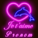 N�on dauphin dans un coeur "Je t'aime"